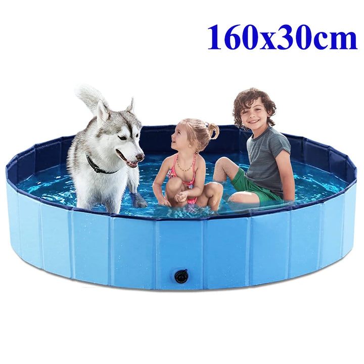 Portable Dog Swimming Pool with Cover – Scratch-Resistant Pet Bath Tub