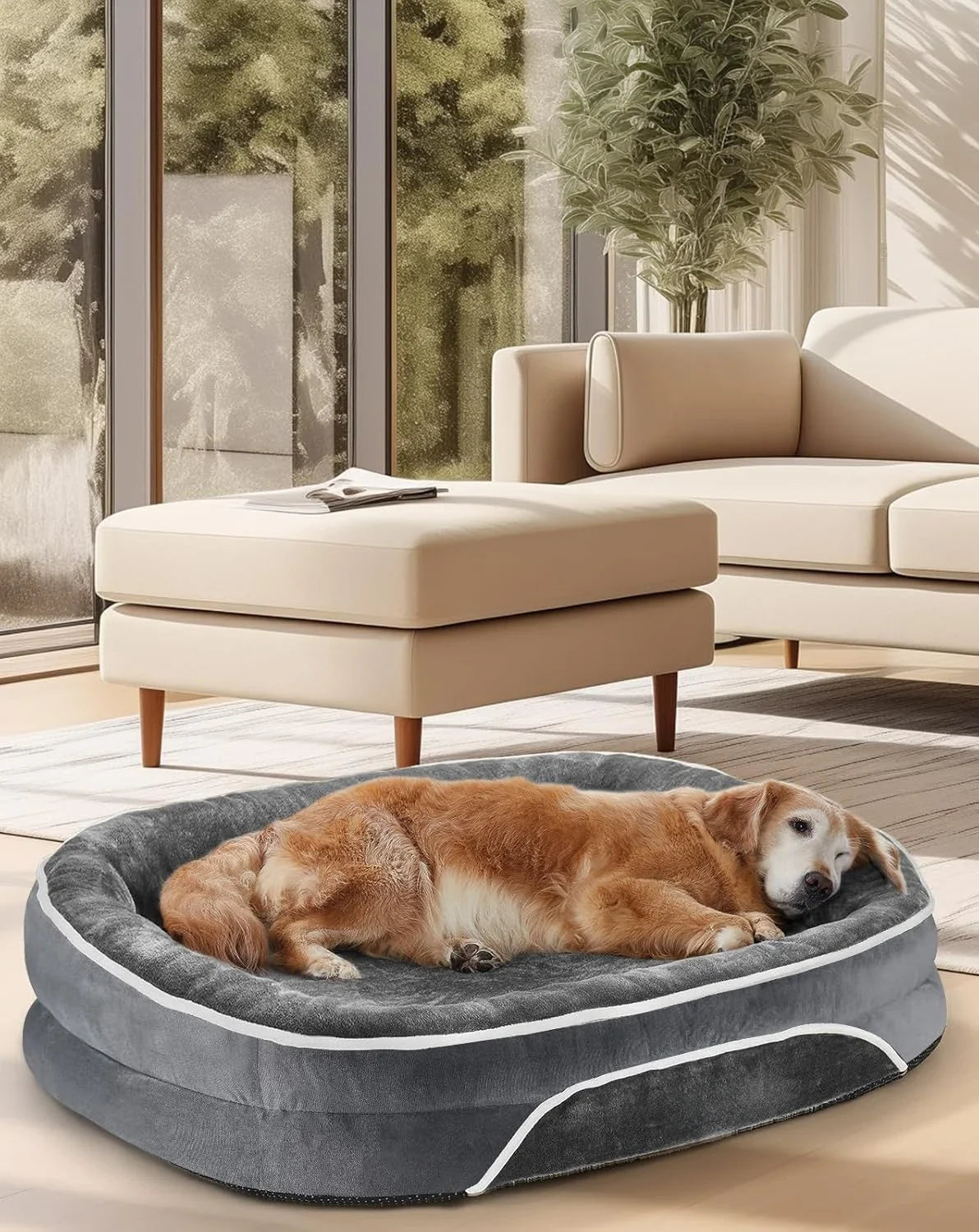 Orthopedic Dog Bed with Bolsters for Large Pets