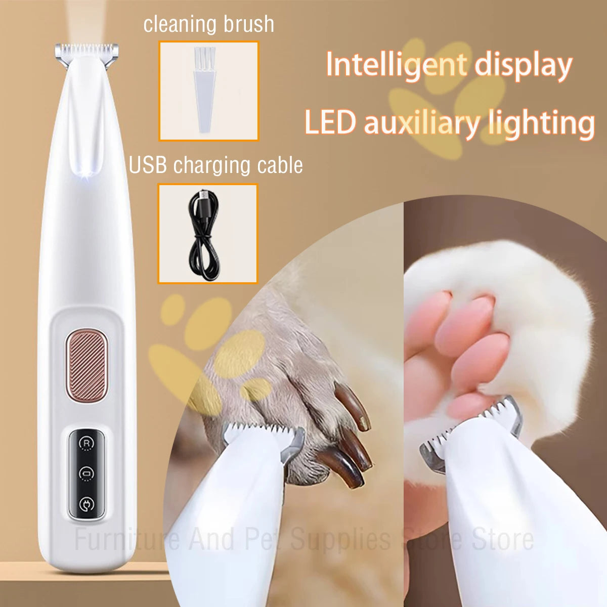 Waterproof Dog Paw Trimmer with LED Light