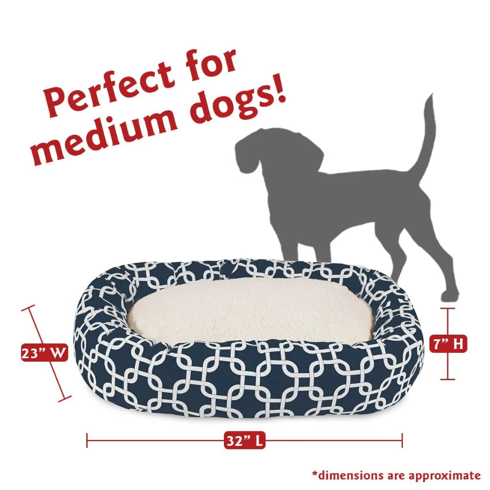 Sherpa Links Calming Bagel Pet Bed – Medium Navy Blue