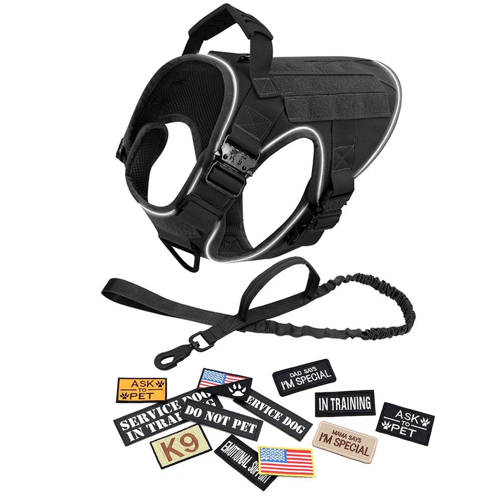 Reflective Tactical Dog Harness with Metal Buckles
