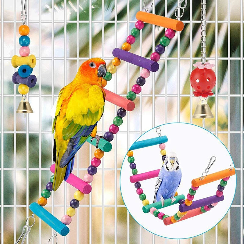 11pcs Wooden Parrot Bird Cage Toys Set
