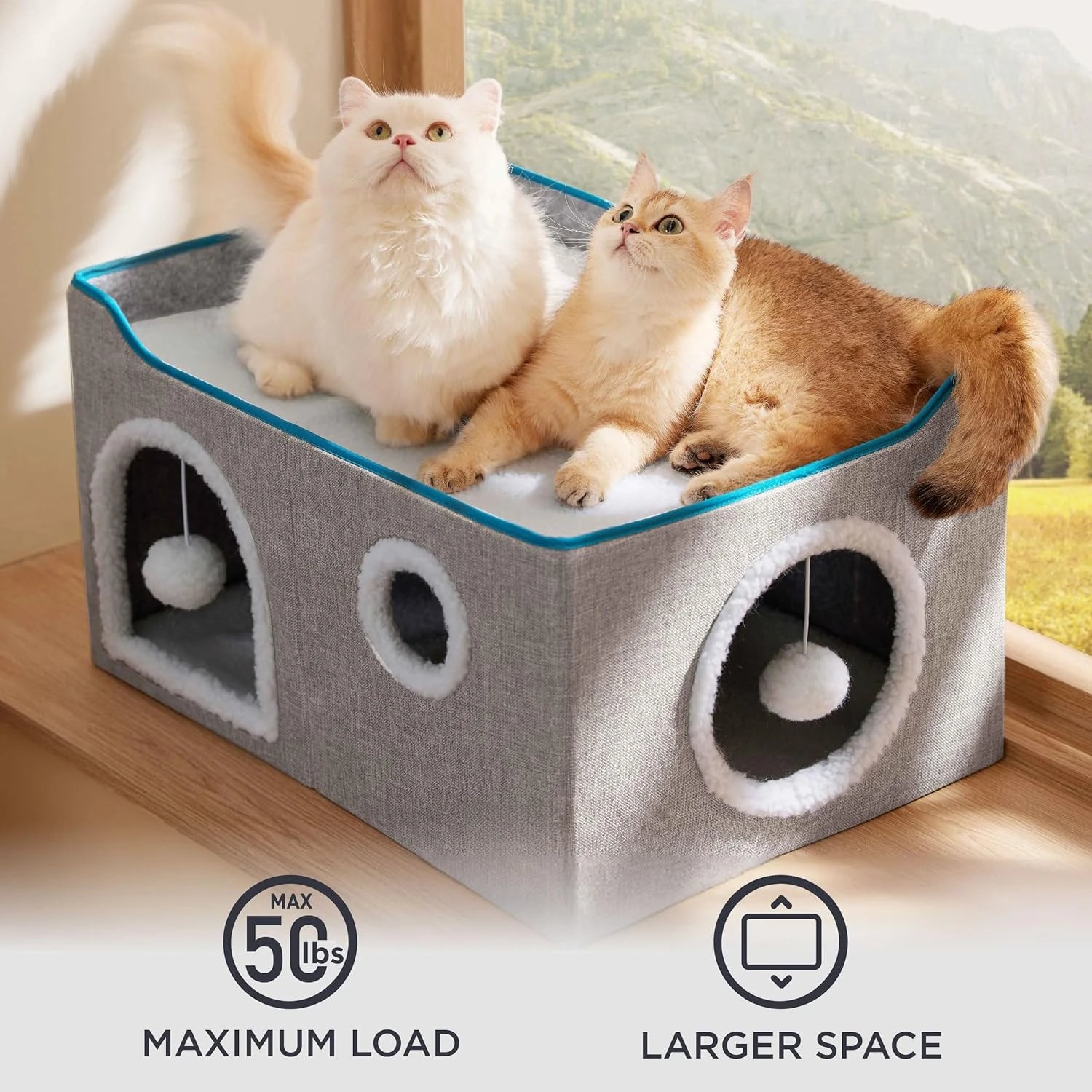 Wide Indoor Cat House with Scratch Pad
