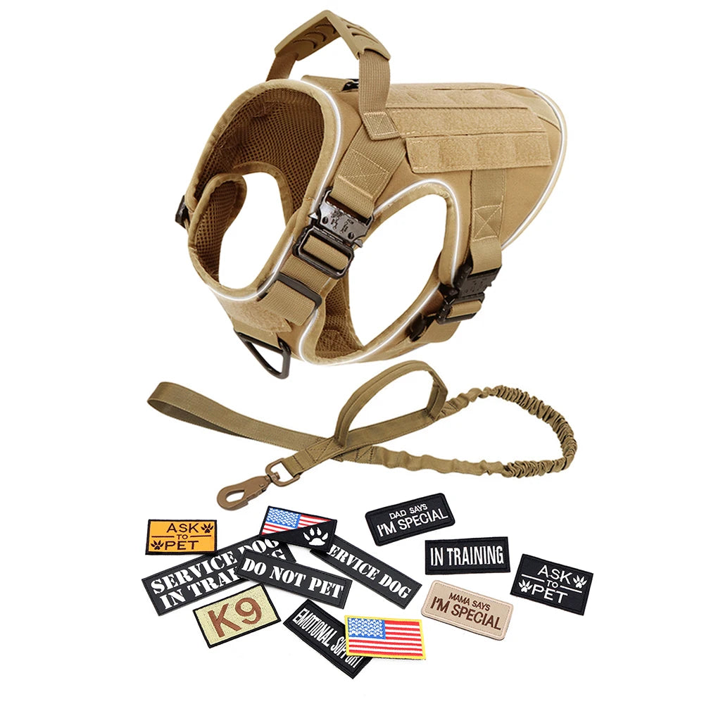 Reflective Tactical Dog Harness with Metal Buckles