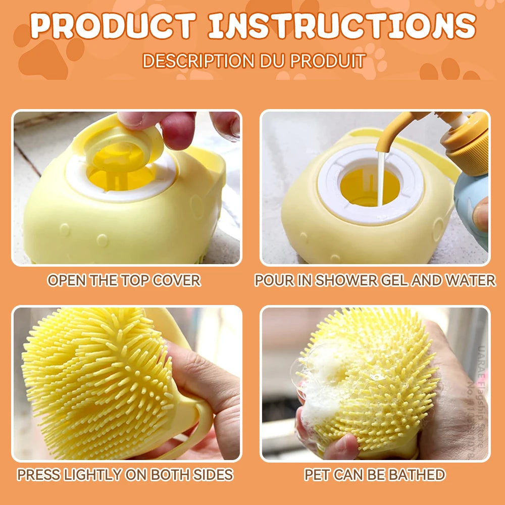 Dog Bathing & Massage Brush with Shampoo Dispenser