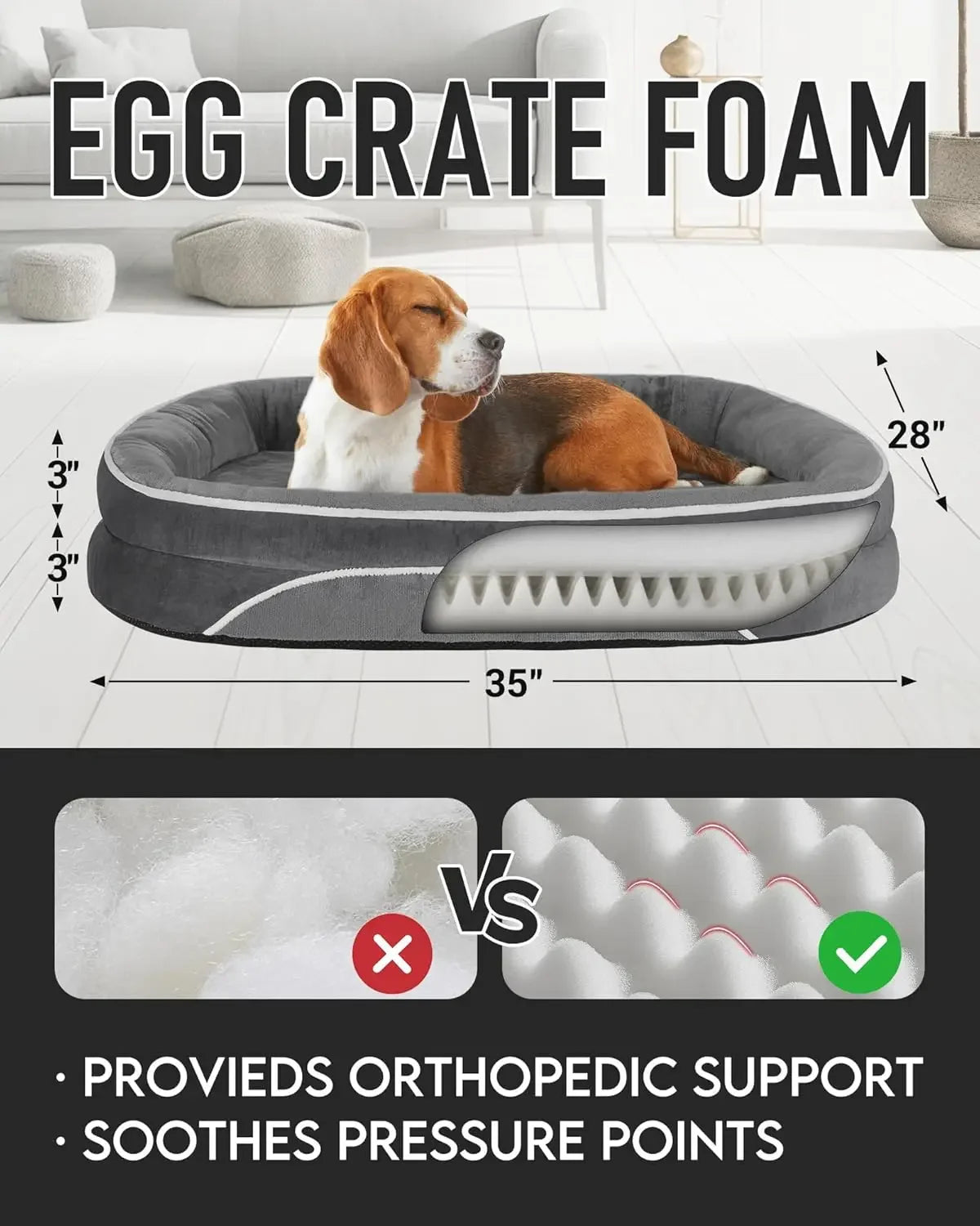 Orthopedic Dog Bed with Bolsters for Large Pets