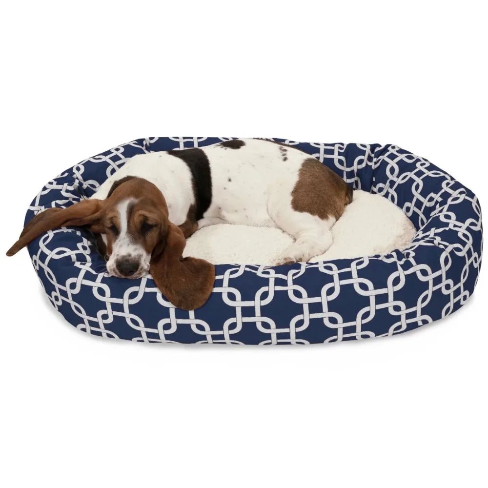 Sherpa Links Calming Bagel Pet Bed – Medium Navy Blue