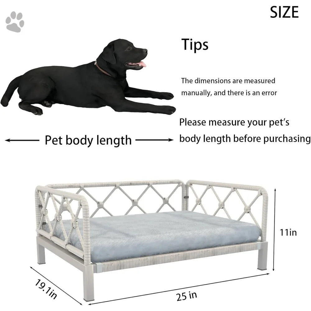 Wicker Dog Bed with 2” Cushion – Grey