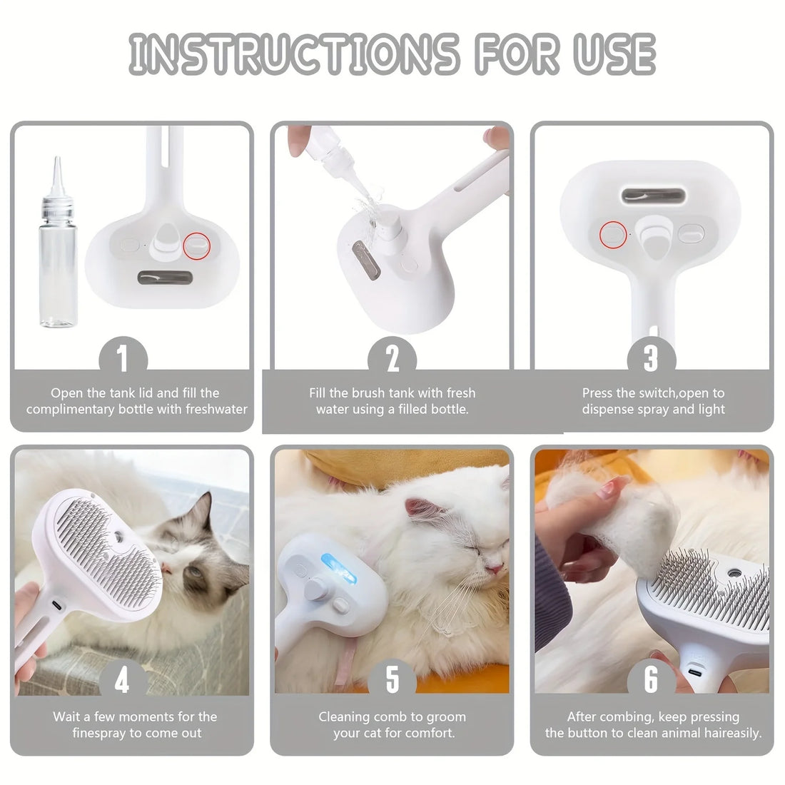 Pet Spray Hair Comb with Dematting & Mist Function