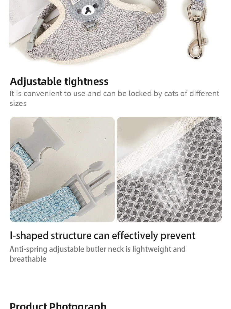 Adjustable Breathable Pet Vest Harness for Small Dogs & Cats