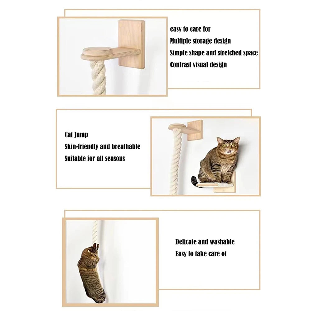 Wall-Mounted Cat Climbing Shelf & Rope Tree – Indoor Activity Gym