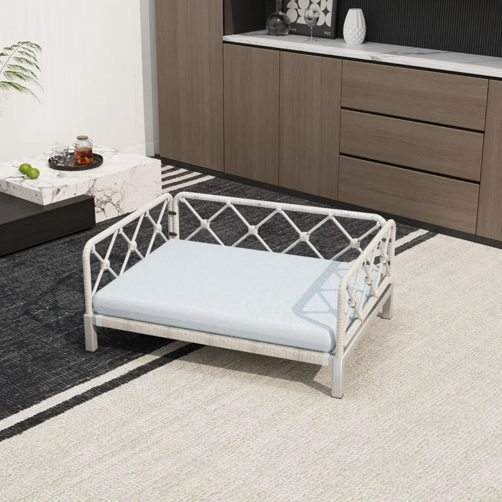 Wicker Dog Bed with 2” Cushion – Grey