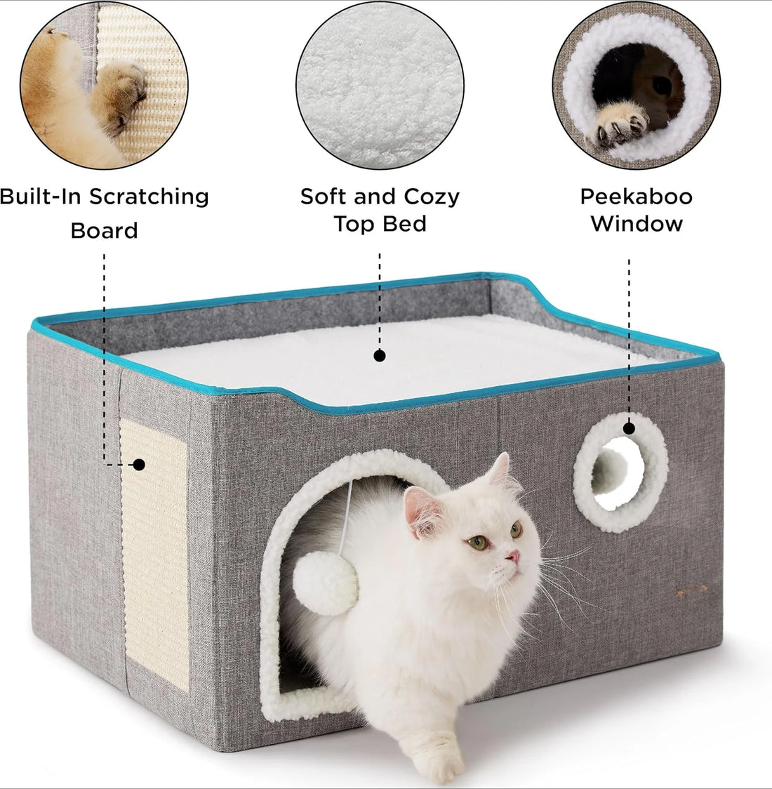 Wide Indoor Cat House with Scratch Pad