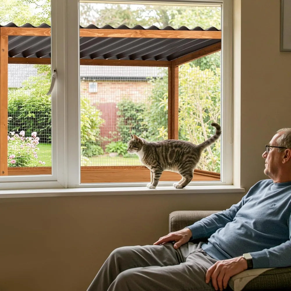Wall-Mounted Cat Catio – Expandable Window Enclosure for Indoor Cats