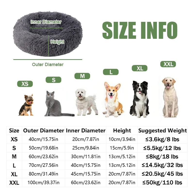 Large Fluffy Round Pet Bed – 40-100cm
