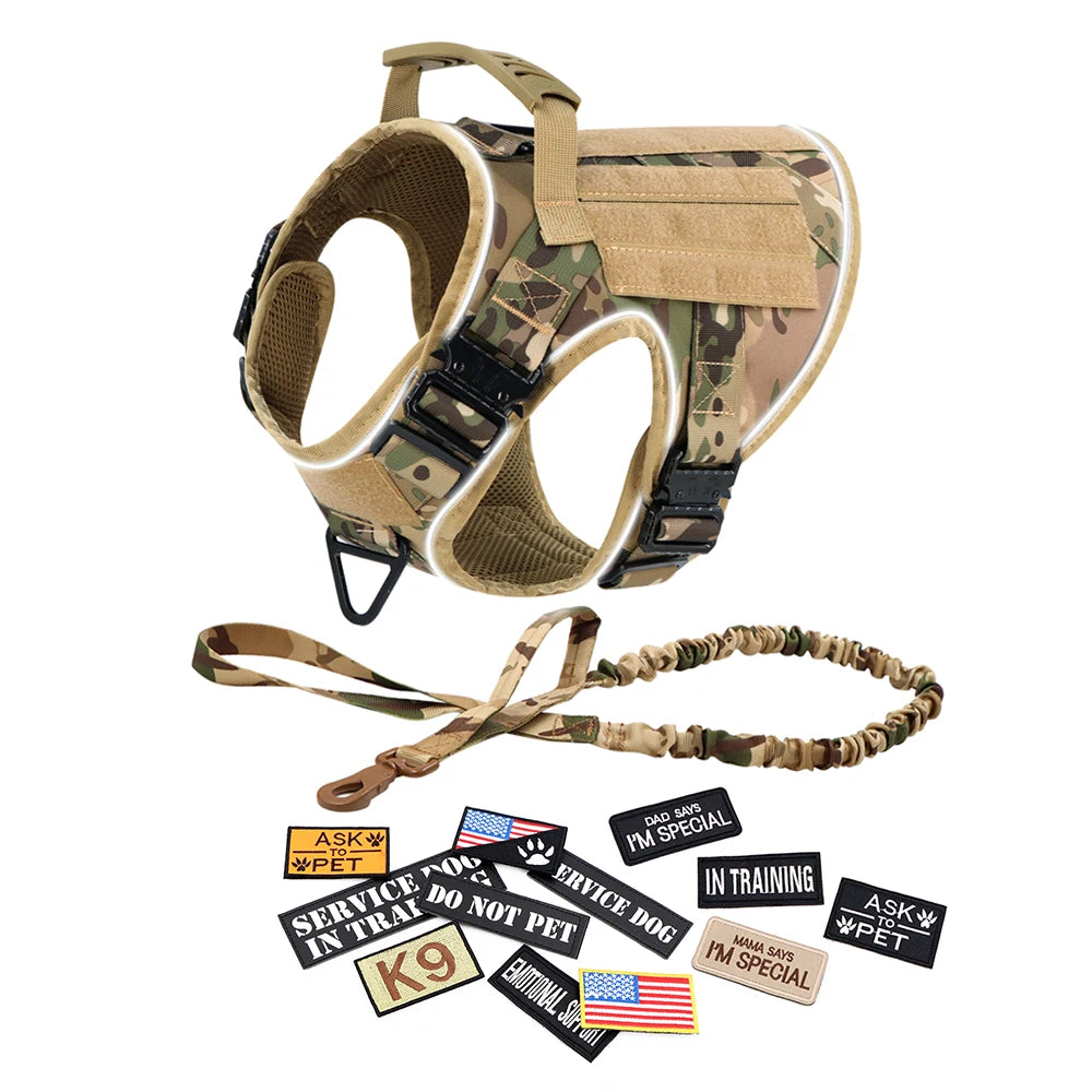 Reflective Tactical Dog Harness with Metal Buckles