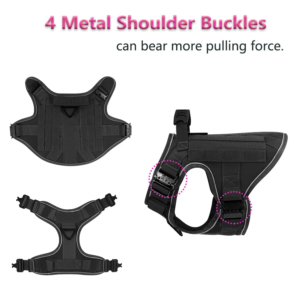 Reflective Tactical Dog Harness with Metal Buckles