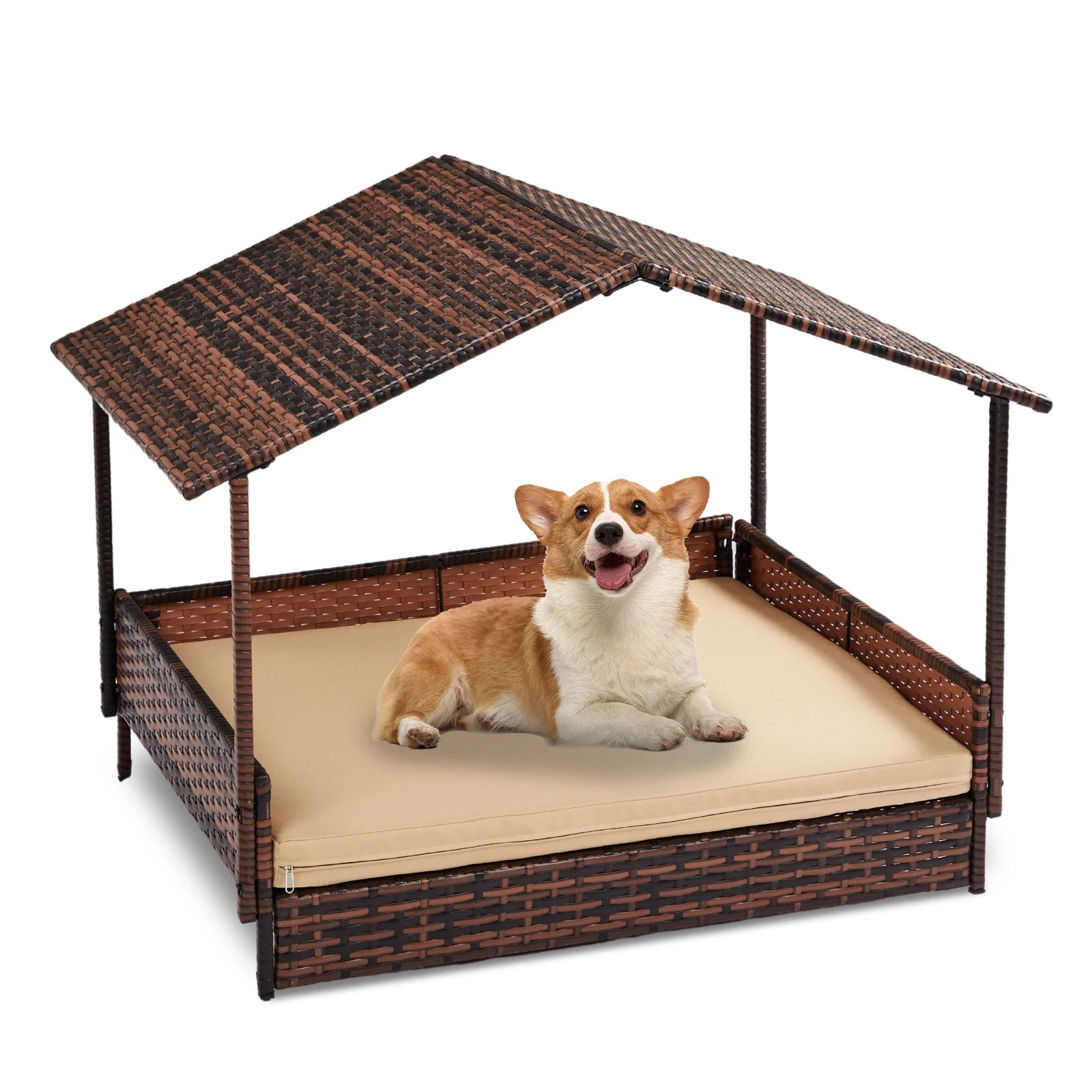 Wicker Elevated Dog House with Canopy