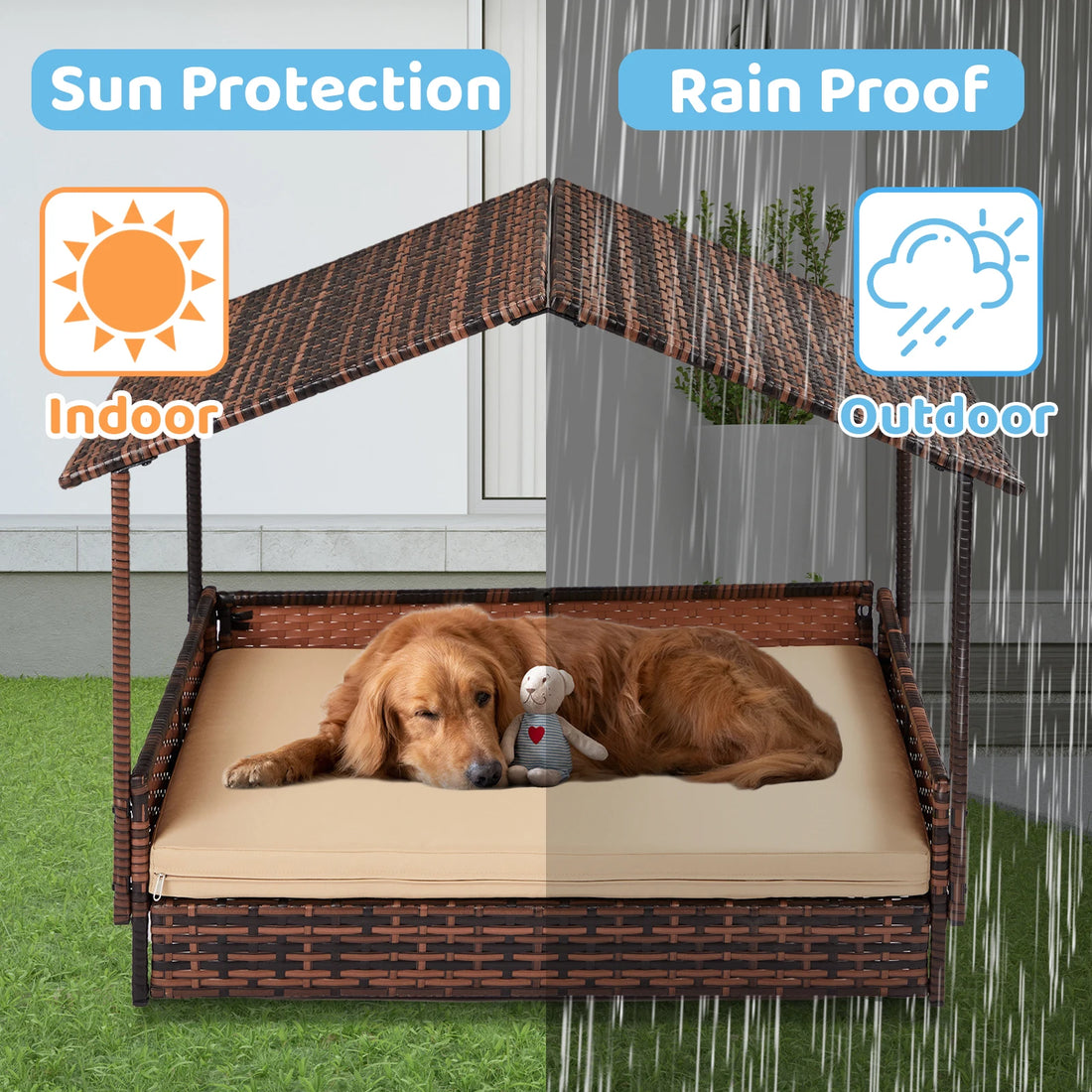 Wicker Elevated Dog House with Canopy