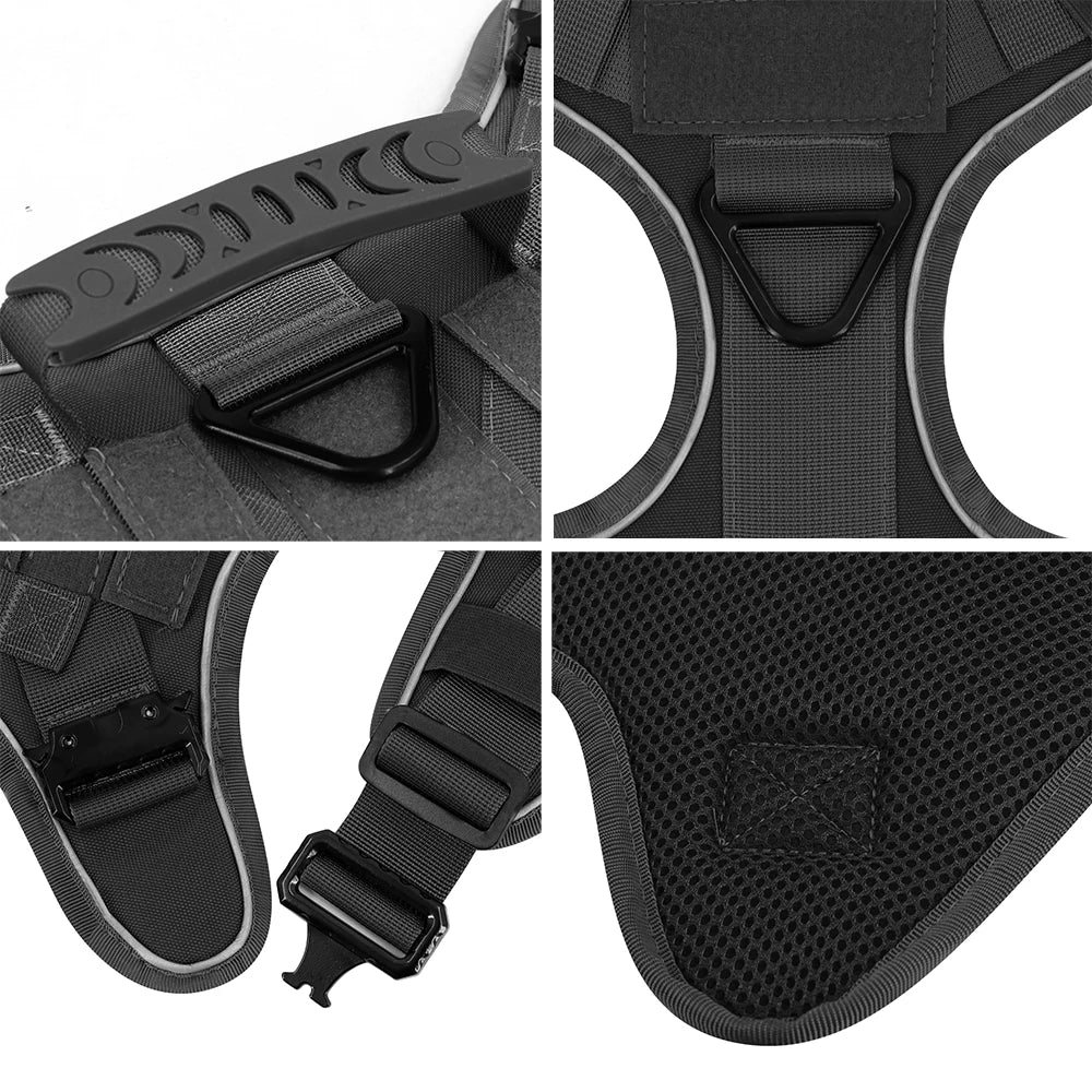 Reflective Tactical Dog Harness with Metal Buckles