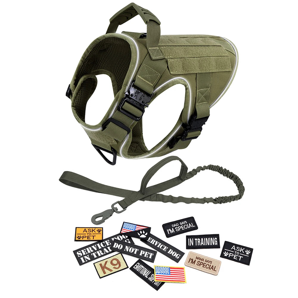 Reflective Tactical Dog Harness with Metal Buckles