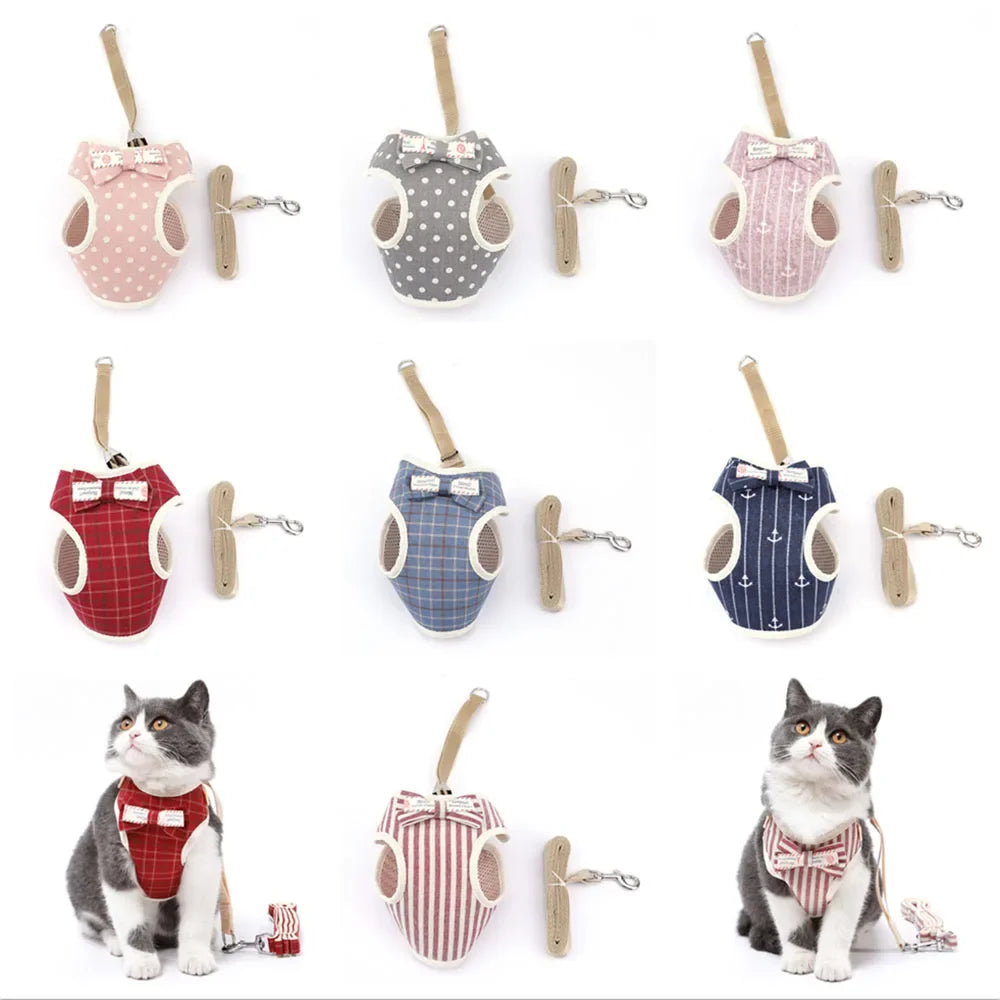 Cute Nylon Mesh Dog & Cat Harness Leash Set