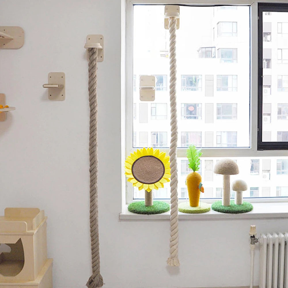 Wall-Mounted Cat Climbing Shelf & Rope Tree – Indoor Activity Gym