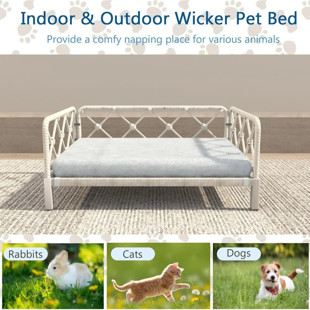 Wicker Dog Bed with 2” Cushion – Grey