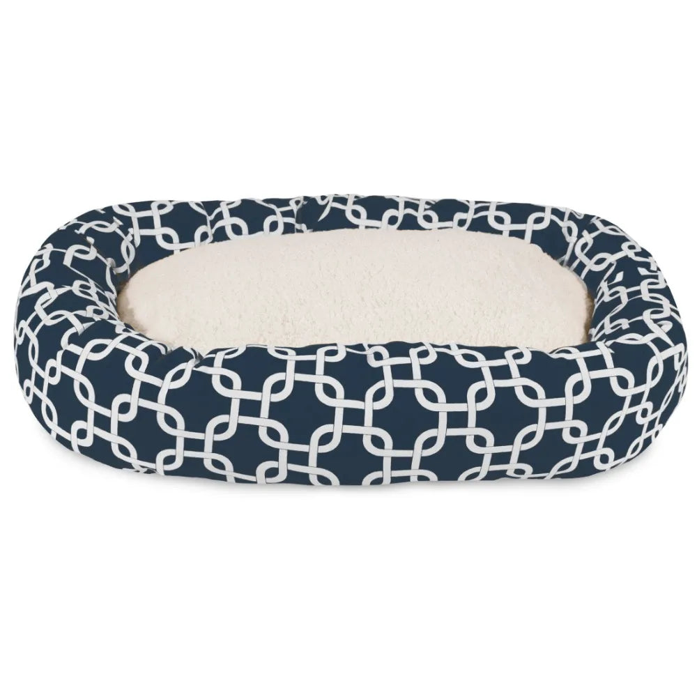 Sherpa Links Calming Bagel Pet Bed – Medium Navy Blue