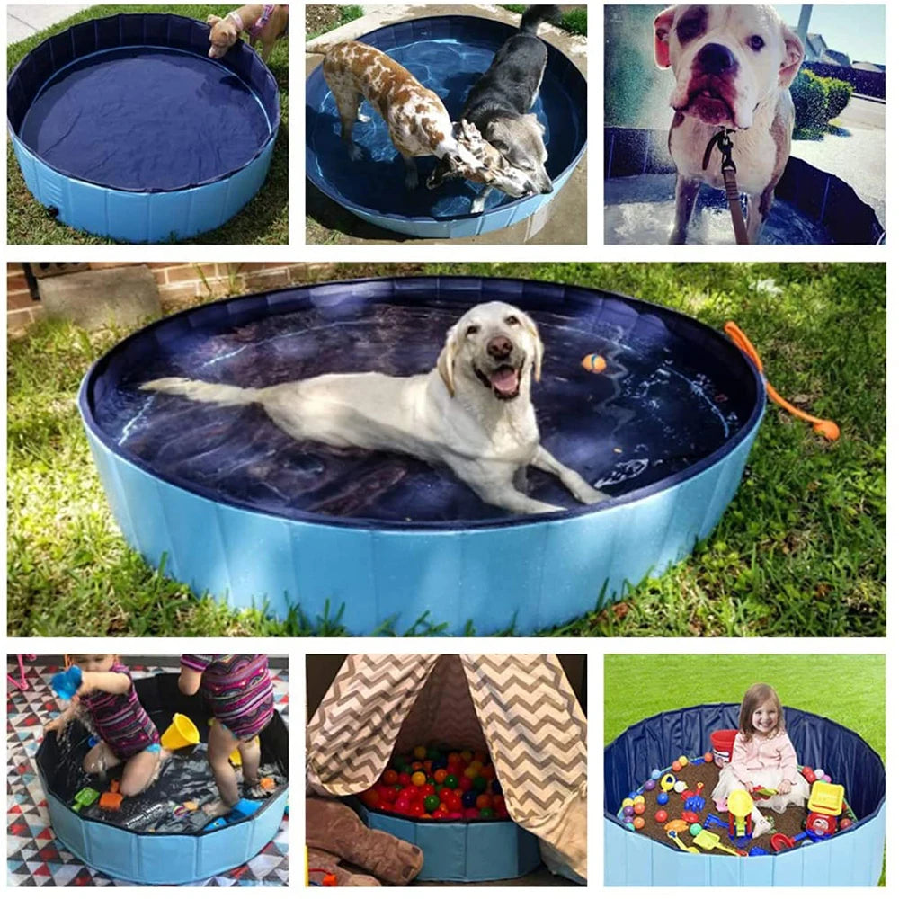 Portable Dog Swimming Pool with Cover – Scratch-Resistant Pet Bath Tub