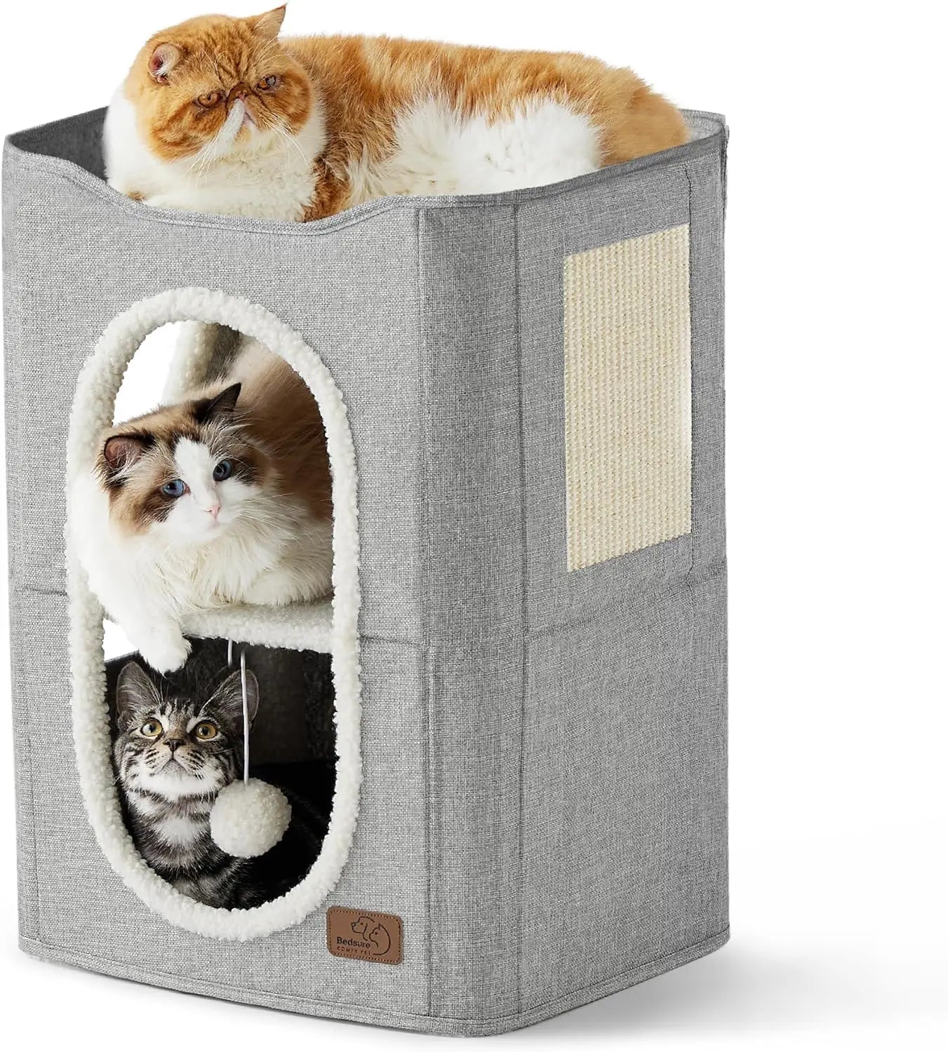 Wide Indoor Cat House with Scratch Pad