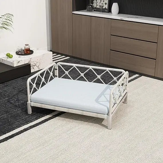 Wicker Dog Bed with 2” Cushion – Grey