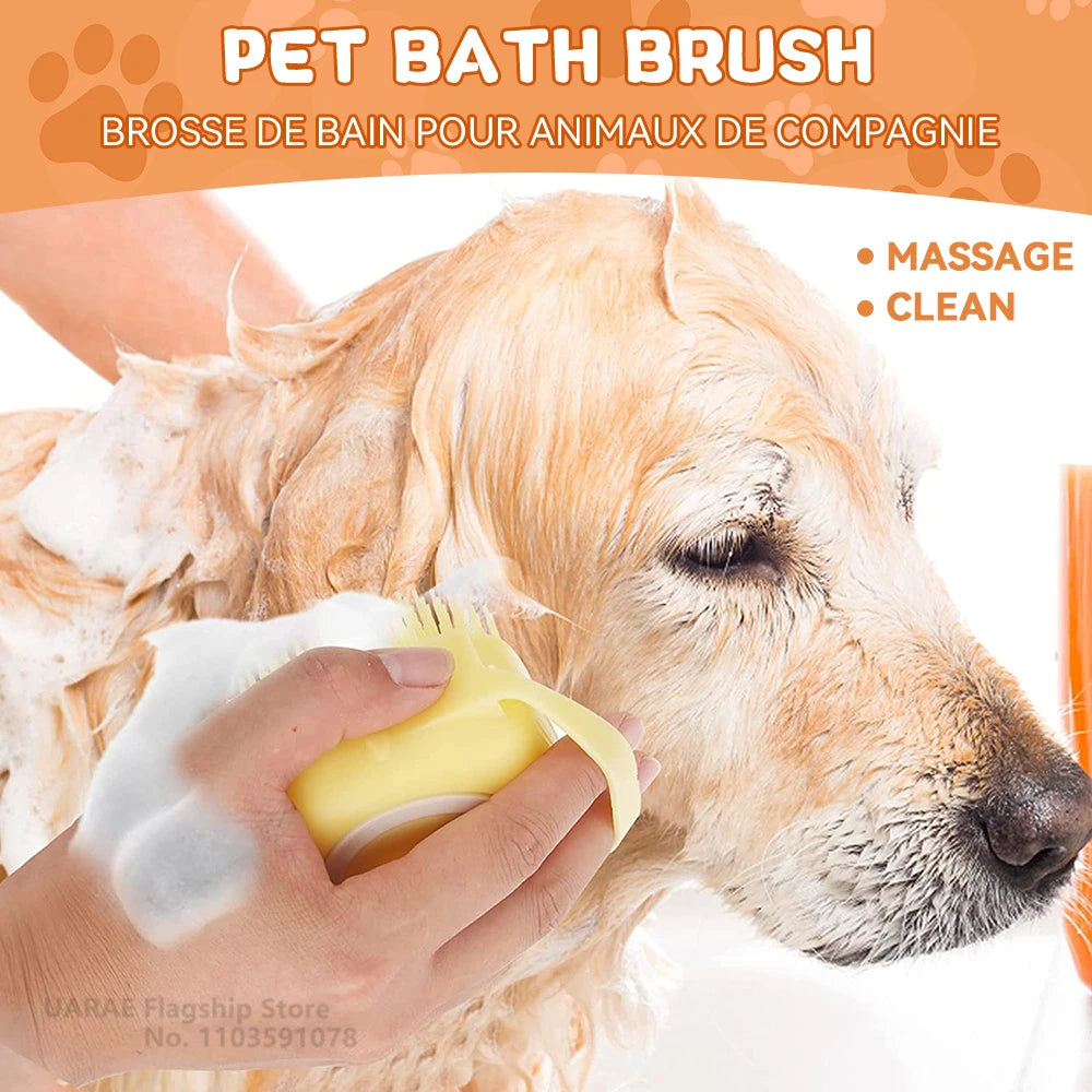 Dog Bathing & Massage Brush with Shampoo Dispenser