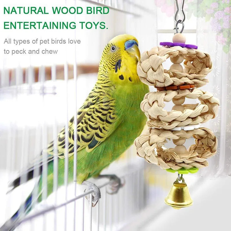 8pcs Parrot Bird Toy Set with Bells & Swings