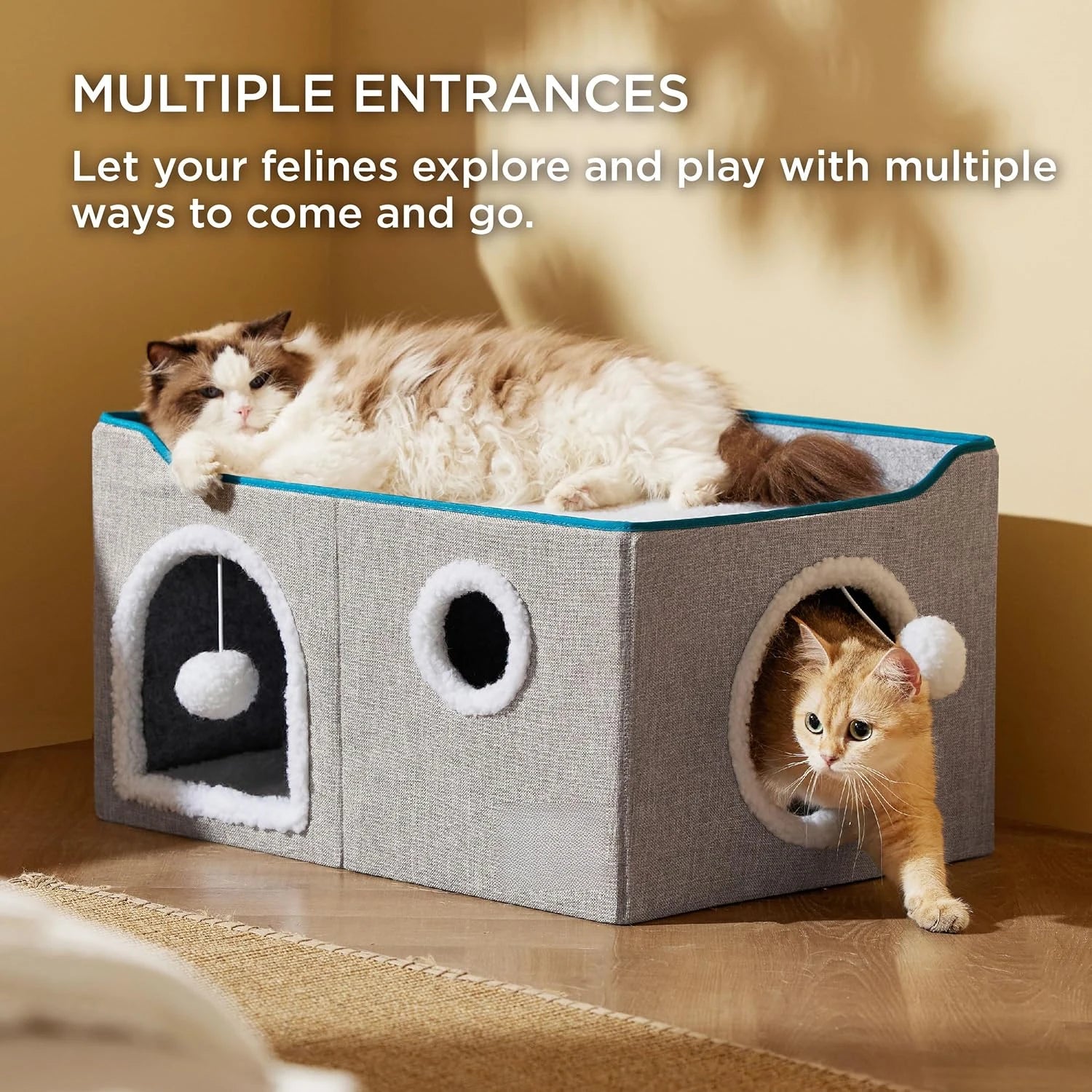 Wide Indoor Cat House with Scratch Pad