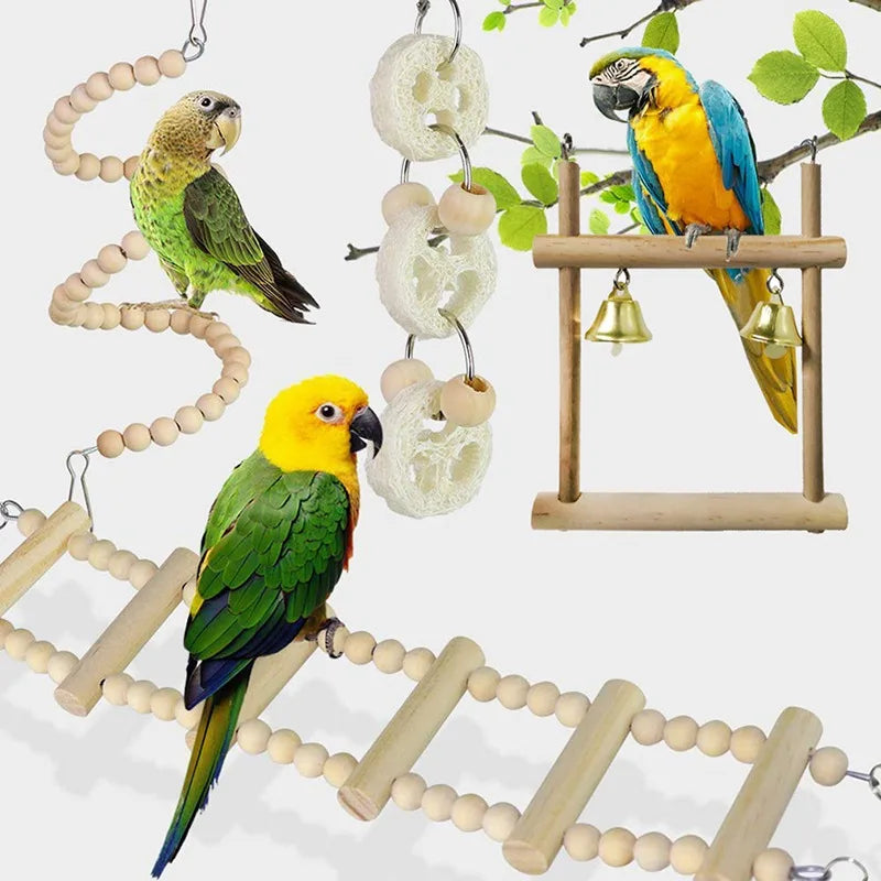 8pcs Parrot Bird Toy Set with Bells & Swings