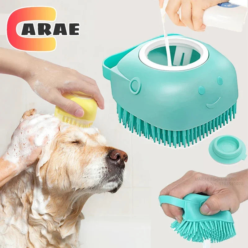Dog Bathing & Massage Brush with Shampoo Dispenser