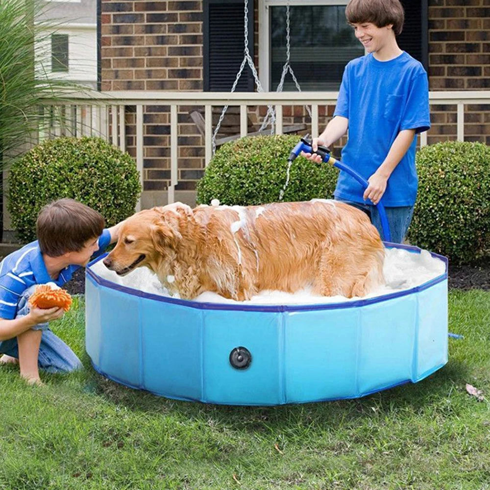 Portable Dog Swimming Pool with Cover – Scratch-Resistant Pet Bath Tub