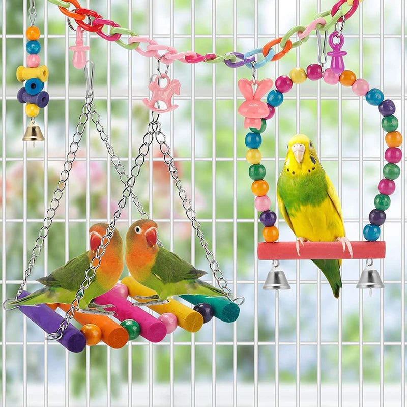 11pcs Wooden Parrot Bird Cage Toys Set