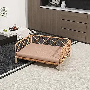 Wicker Dog Bed with 2” Cushion – Grey
