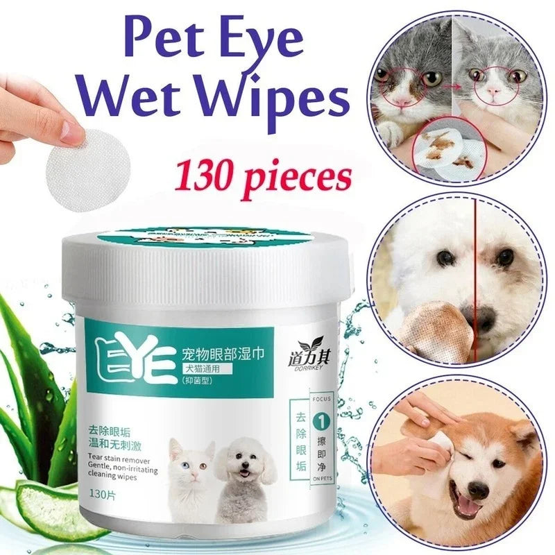 130Pcs Pet Eye Wipes – Tear Stain Remover for Dogs & Cats