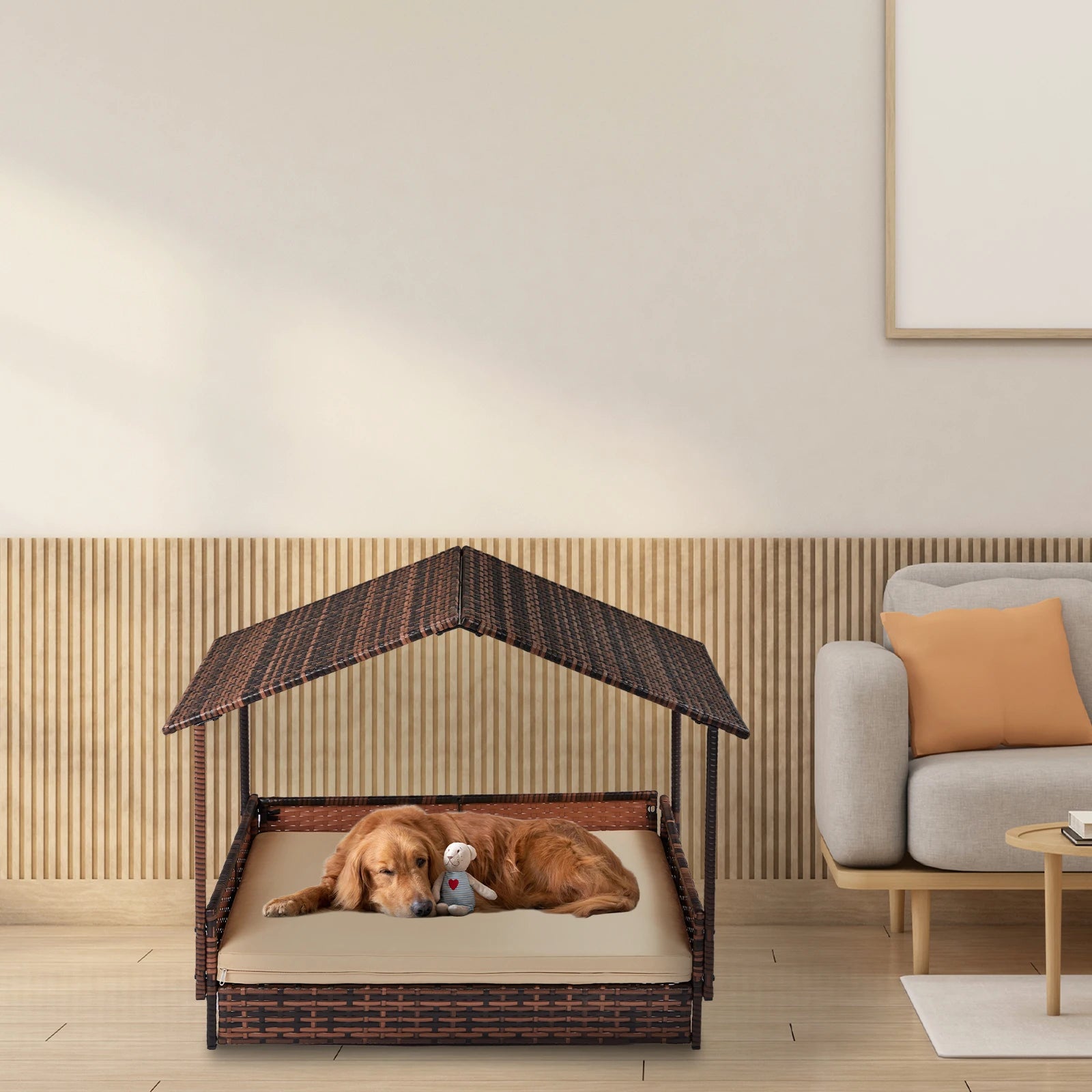Wicker Elevated Dog House with Canopy