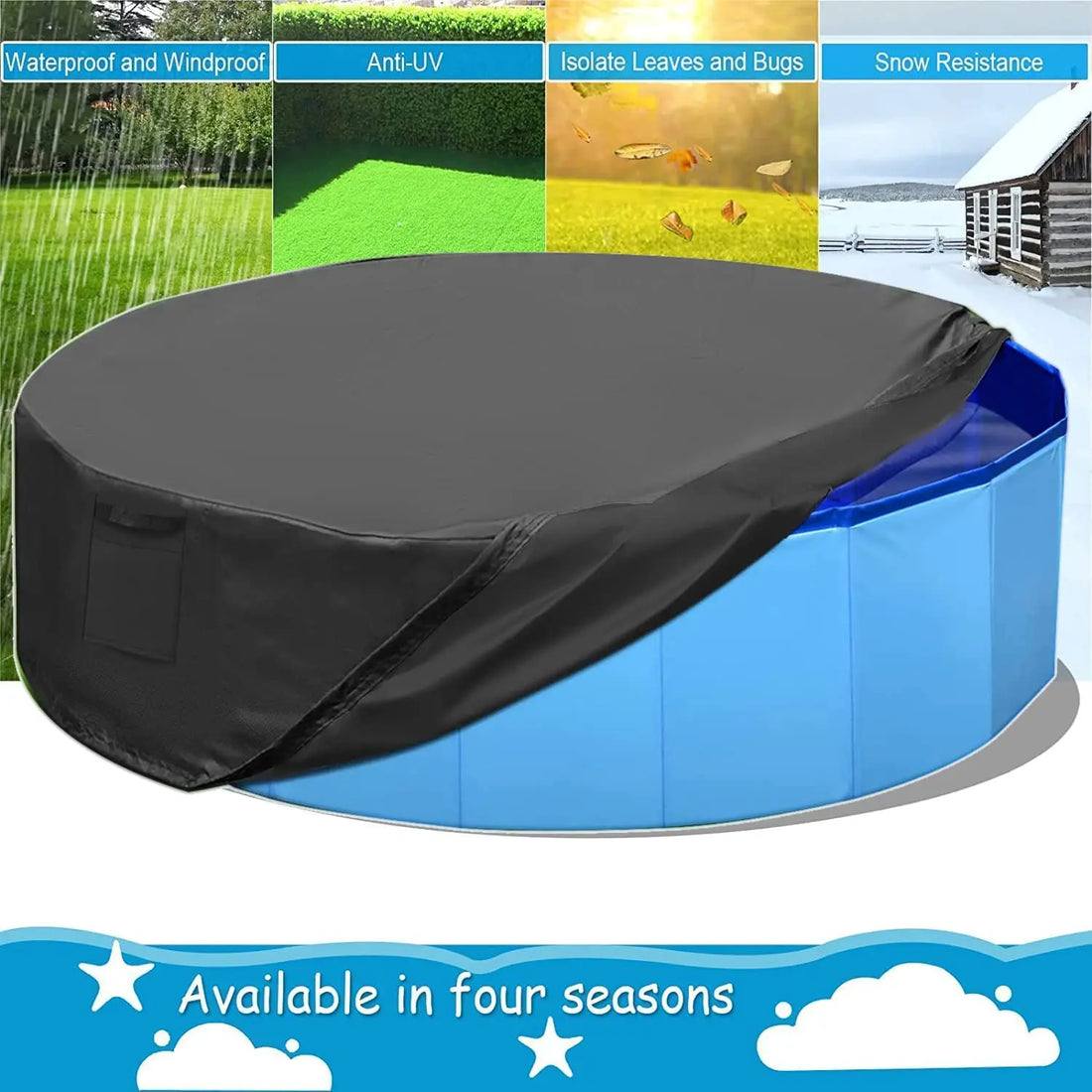 Portable Dog Swimming Pool with Cover – Scratch-Resistant Pet Bath Tub