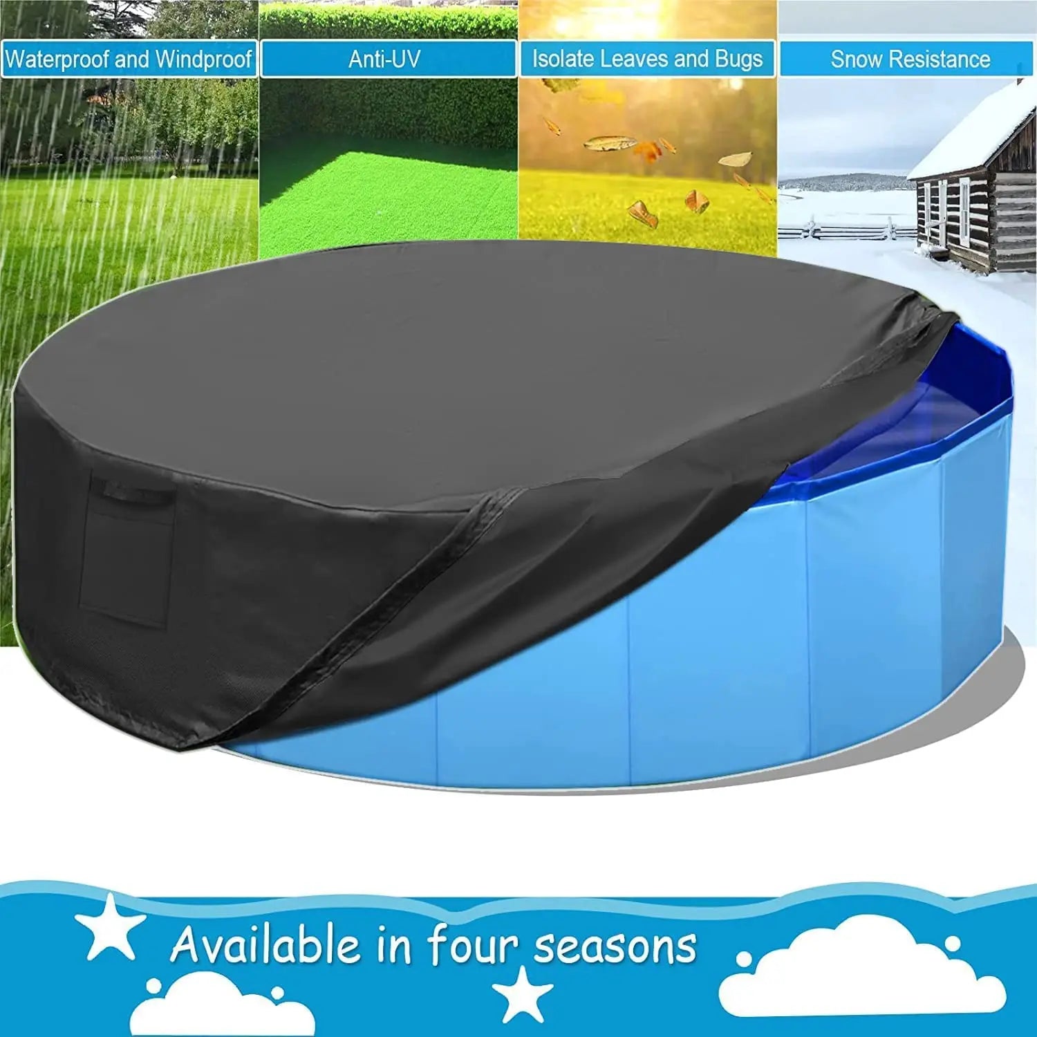 Dog Swimming Pool & Pool Cover Portable Plastic Pool Grooming Tub Bathing Scratch Resistance Pet Pools Bathtub for Large Dogs