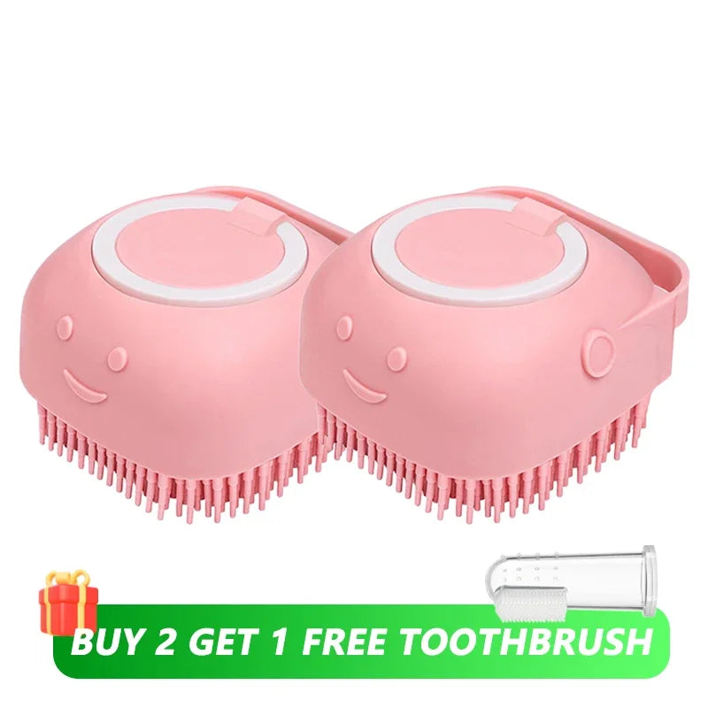 Dog Bathing & Massage Brush with Shampoo Dispenser