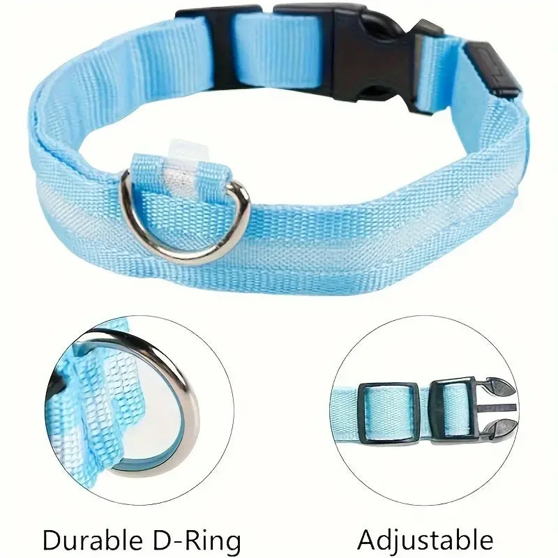LED Glow in the Dark Dog Leash & Collar – Nylon Night Safety Gear