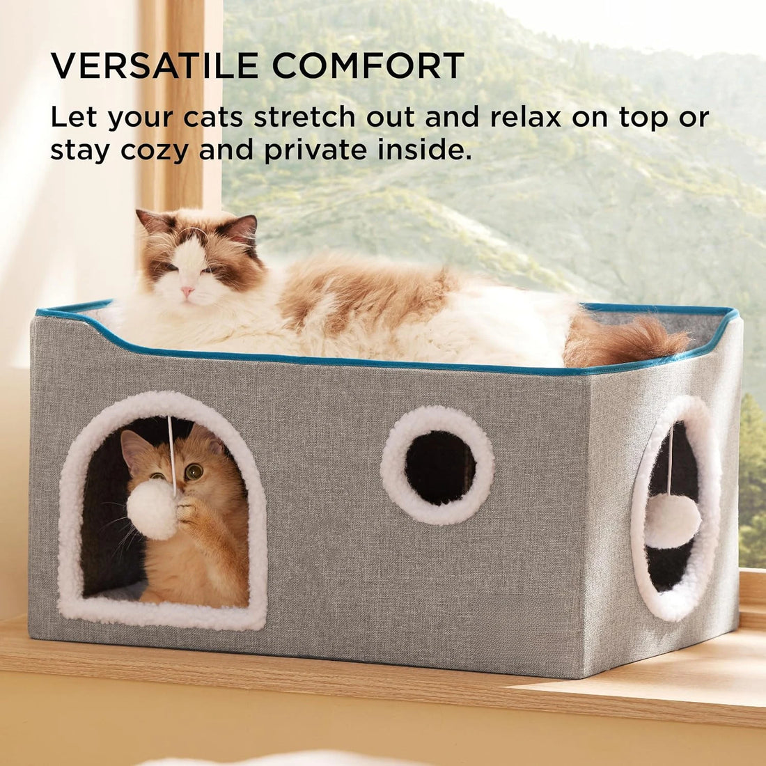 Wide Indoor Cat House with Scratch Pad