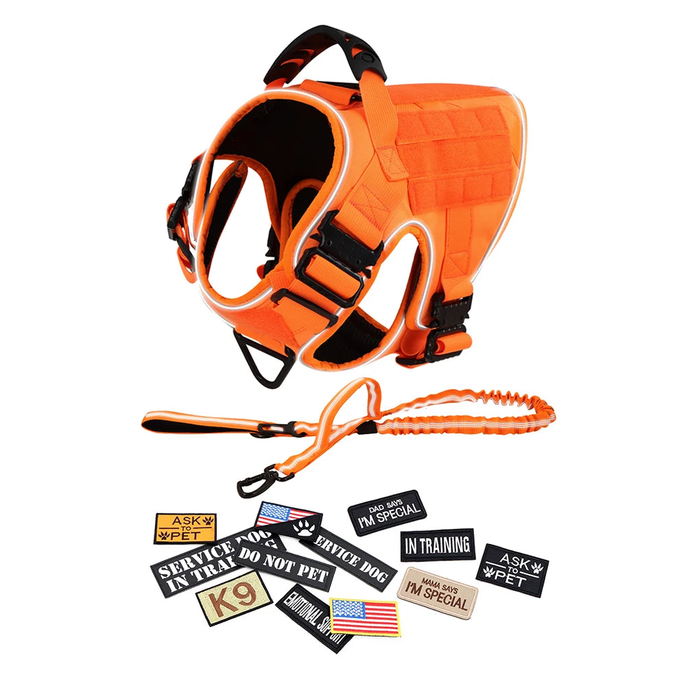 Reflective Tactical Dog Harness with Metal Buckles