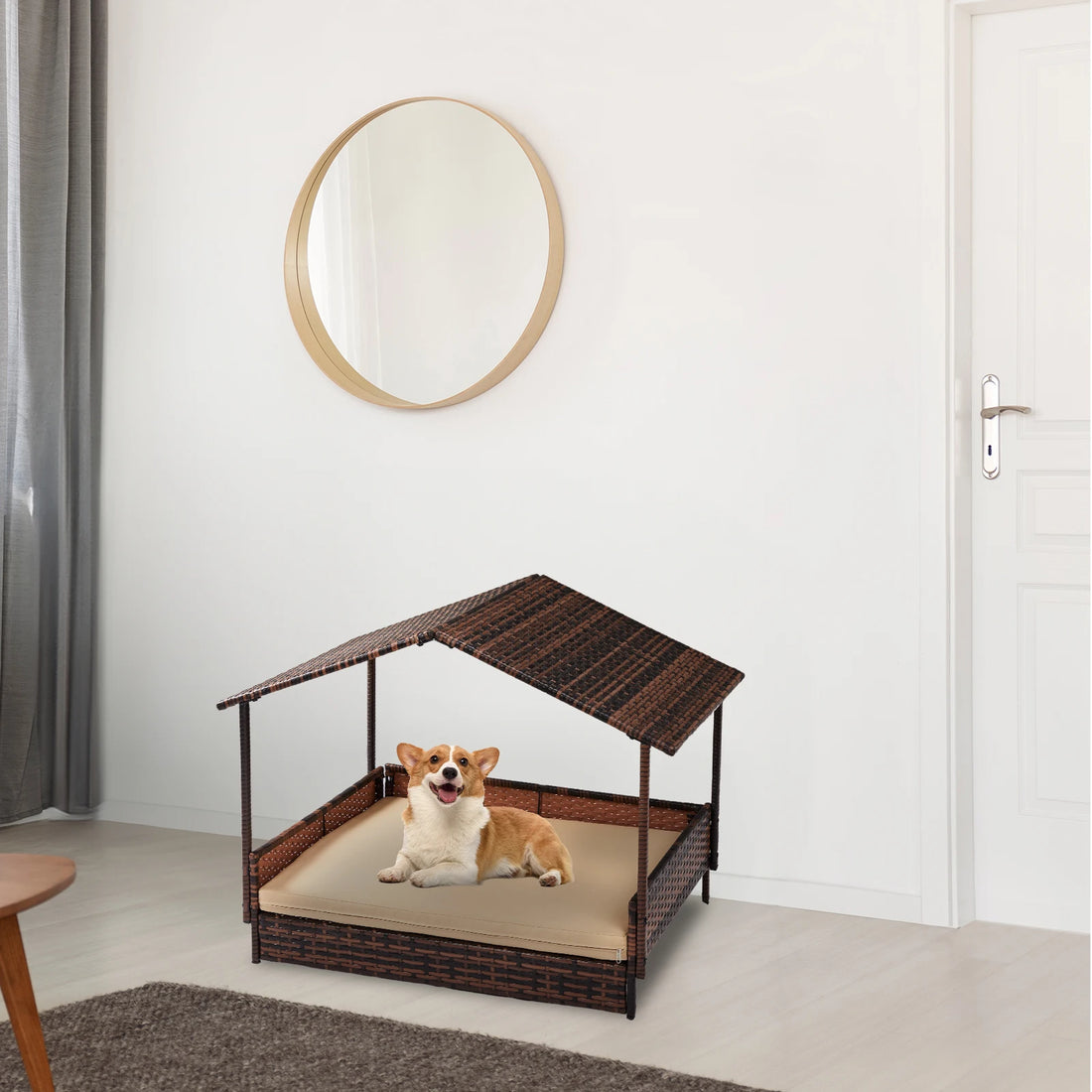 Wicker Elevated Dog House with Canopy